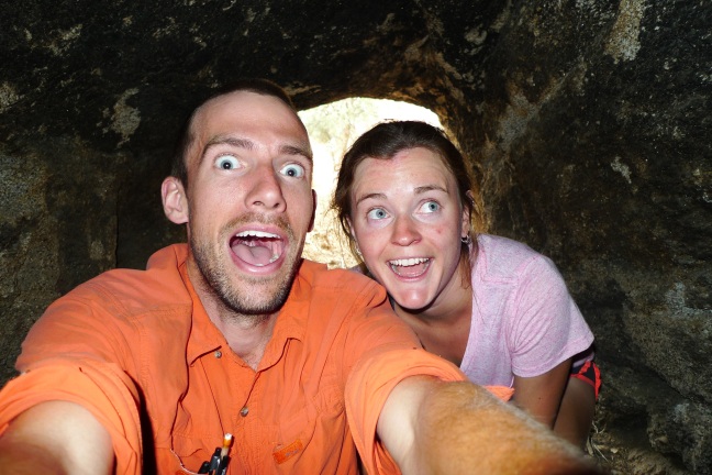 Hanging out with Lana, field tech supreme, in one of the old gold mining caves in Kern County.